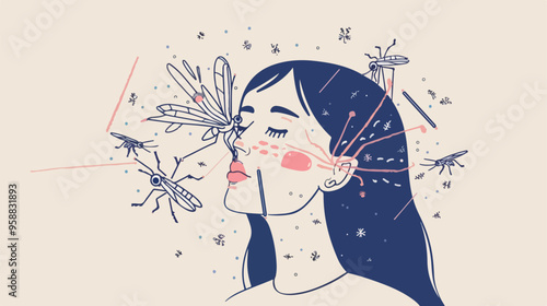 Mosquitoes Attacking a Woman A Woman Suffers from Bites