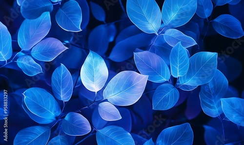 Close-Up of Blue Leaves Illuminated by Light photo