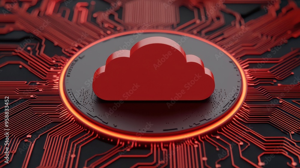 Fototapeta premium Holographic cloud icon surrounded by cybersecurity layers, emphasizing data protection, Cloud Security, Cyber Protection