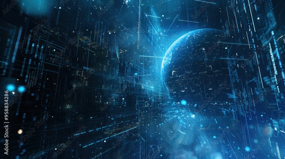 Fototapeta premium Discover the fascinating world of cybersecurity art, merging hacker alerts and digital risks with the beauty of safeguarding. Unveil the complex sphere of technology