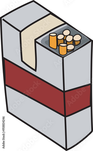 Cartoon cigarette pack illustration on transparent background.
