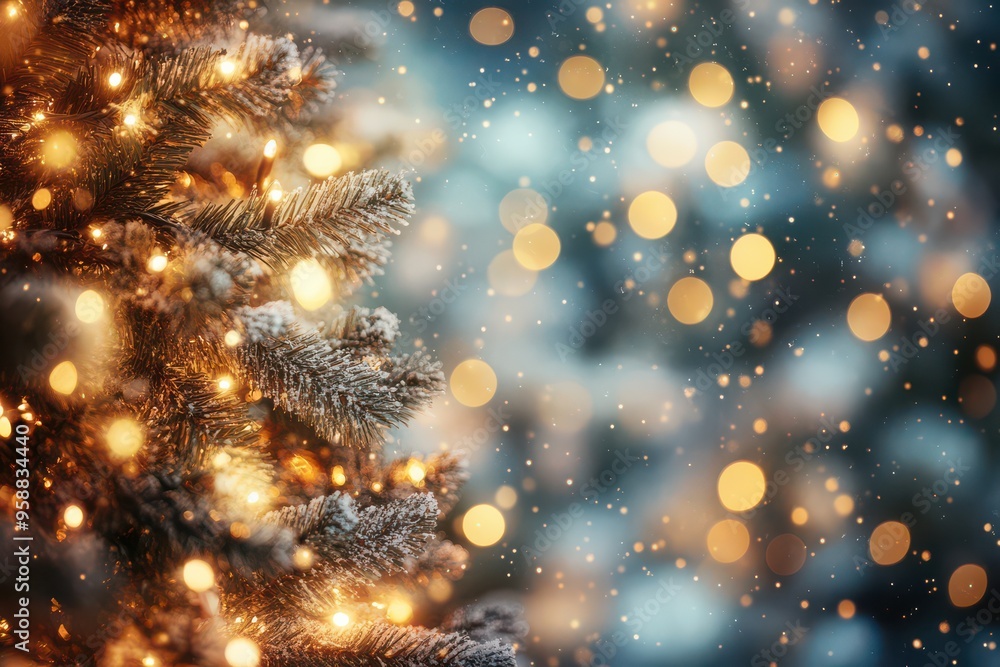 Dreamy Christmas Tree with Golden Bokeh Lights Dreamy Christmas Tree with Golden Bokeh Lights