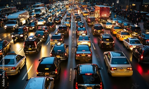 A Nighttime View of Traffic Congestion on a Busy City Street photo