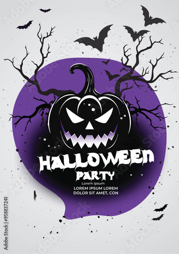 Purple and white color halloween poster illustration