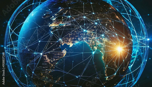 Abstract digital globe with network connections