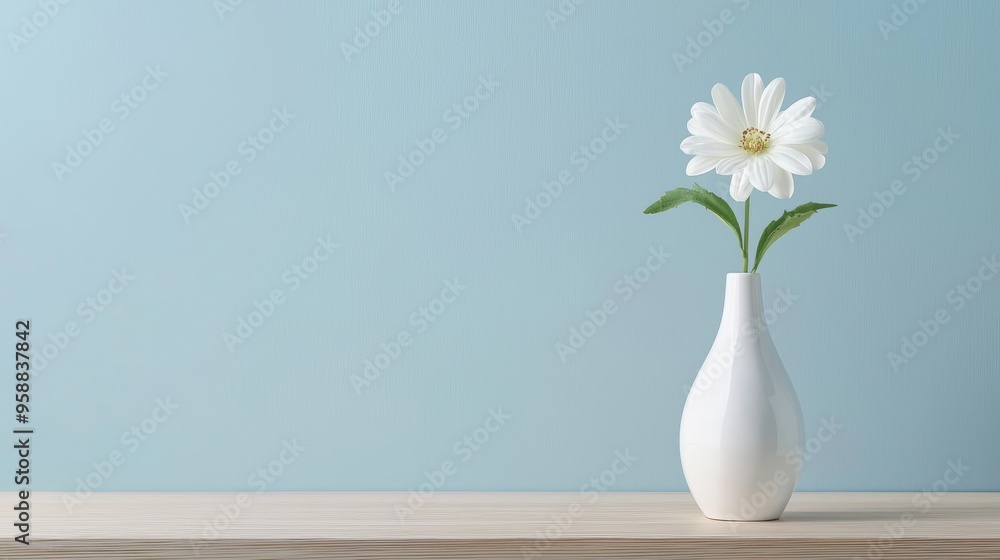 Sleek, white ceramic vase with a single flower on a clean, minimalist wooden table, exuding simple elegance. Sleek, white ceramic vase with a single flower on a clean, minimalist wooden table, exuding simple elegance.