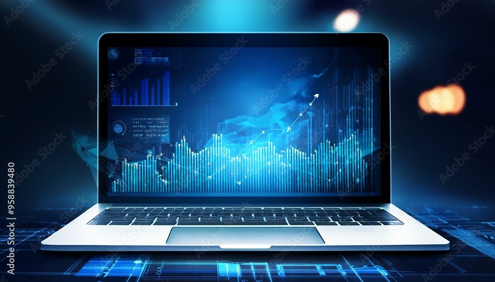 Laptop and business data concept. Digital transformation. Laptop and business data concept. Digital transformation.