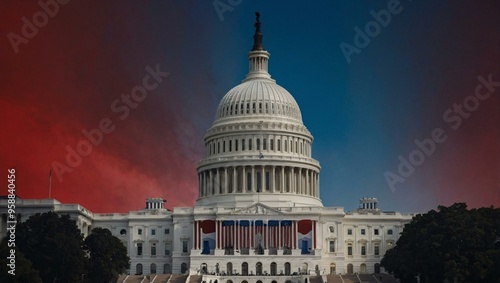 Wallpaper Mural The US Capitol dome split into red and blue colors, symbolizing political themes and division. Torontodigital.ca