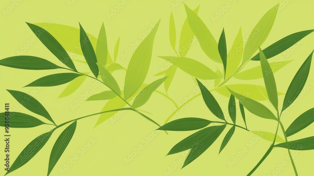 Fototapeta premium A vibrant green backdrop featuring delicate leaves, perfect for nature-themed designs and backgrounds.
