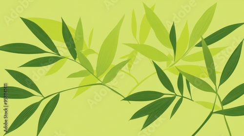 A vibrant green backdrop featuring delicate leaves, perfect for nature-themed designs and backgrounds.