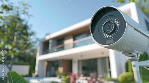 security camera in the garden of a house photo