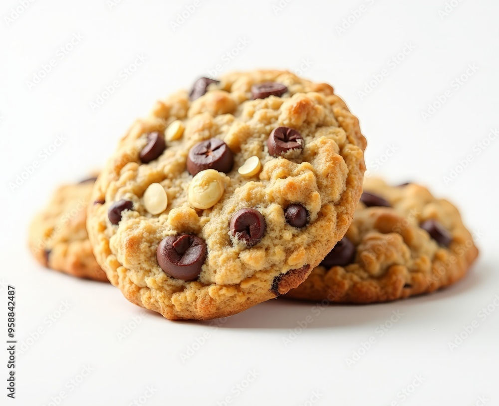 oatmeal cookies with chocolate on a white background oatmeal cookies with chocolate on a white background