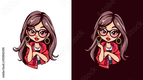editable Beautiful girl cartoon face illustration. Cute anime gamer girl cartoon mascot logo vector

