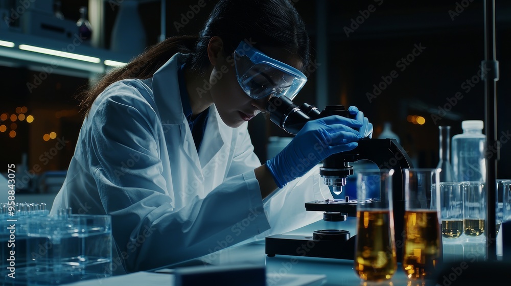 Lab of Medical Sciences. A young biotechnology specialist working with advanced equipment Lab of Medical Sciences. A young biotechnology specialist working with advanced equipment