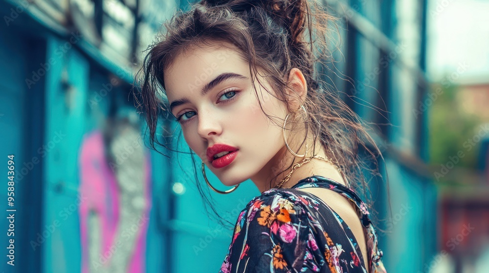 A young woman with a dynamic and fashionable look, captured in various settings that reflect modern youth culture. A young woman with a dynamic and fashionable look, captured in various settings that reflect modern youth culture.
