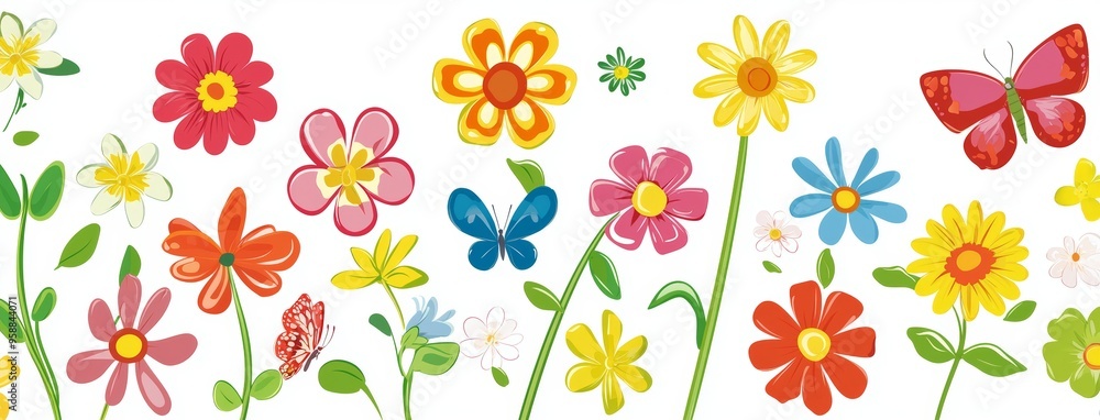 A banner with butterflies and flowers with a seamless summer pattern A banner with butterflies and flowers with a seamless summer pattern
