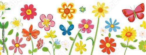 A banner with butterflies and flowers with a seamless summer pattern