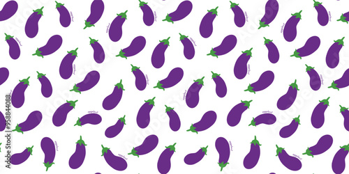 Seamless vector pattern of eggplants on a white background.