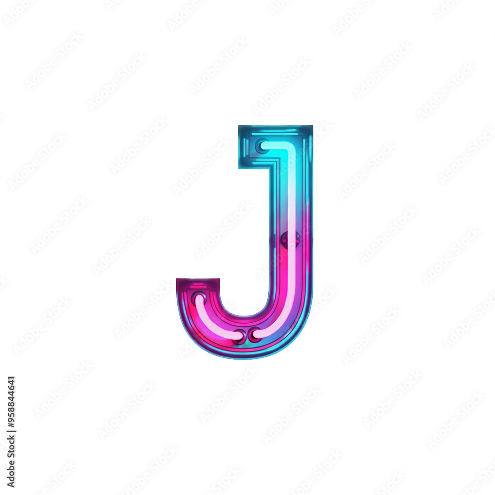 Neon letter J shines brightly in vibrant colors. Transparent background Neon letter J shines brightly in vibrant colors. Transparent background