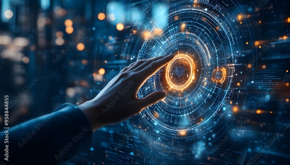 Hand Interacting with a Futuristic Holographic Interface Hand Interacting with a Futuristic Holographic Interface