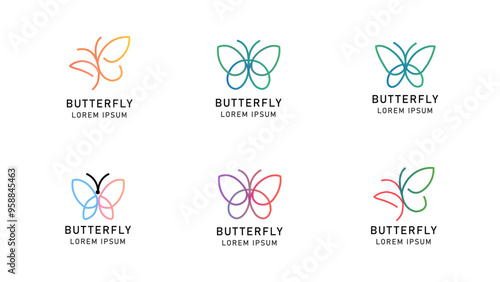  Quartet of Colorful Abstract Butterflies. Vibrant beauty butterfly collection. butterfly logo beauty spa lifestyle care relax yoga, abstract wings set of symbol icon design vector.