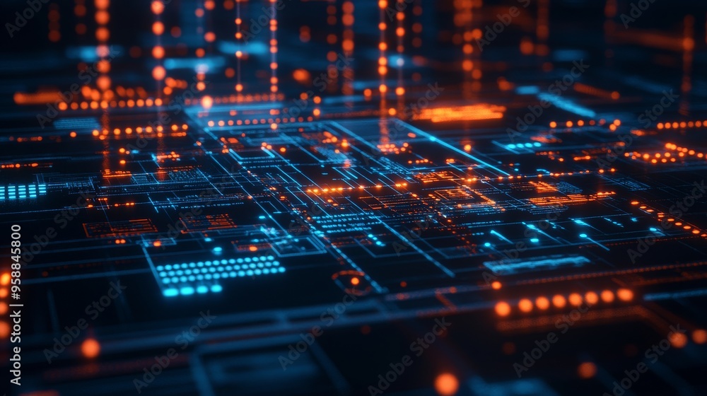 Abstract Digital Network Background with Blue and Orange Lights. Abstract Digital Network Background with Blue and Orange Lights.