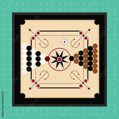 Wooden Carrom Board Game Vector