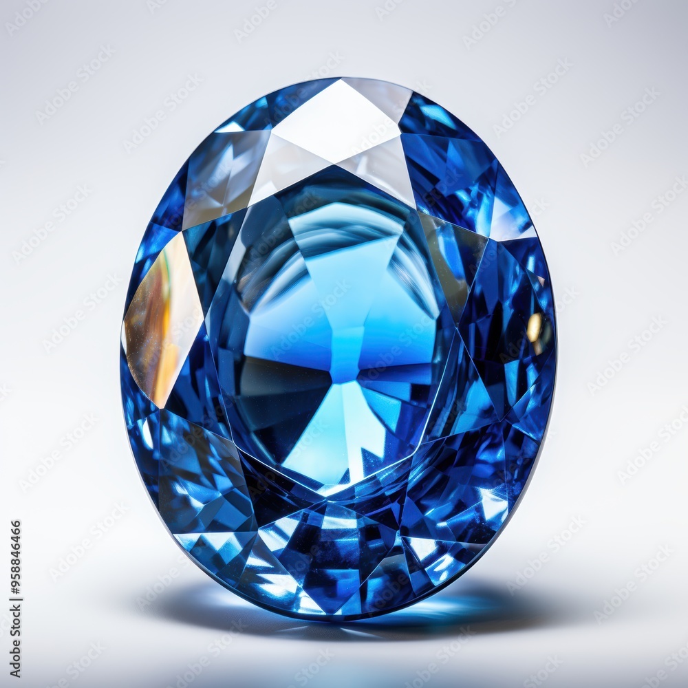 A detailed close up of a stunning blue diamond placed on a white surface A detailed close up of a stunning blue diamond placed on a white surface