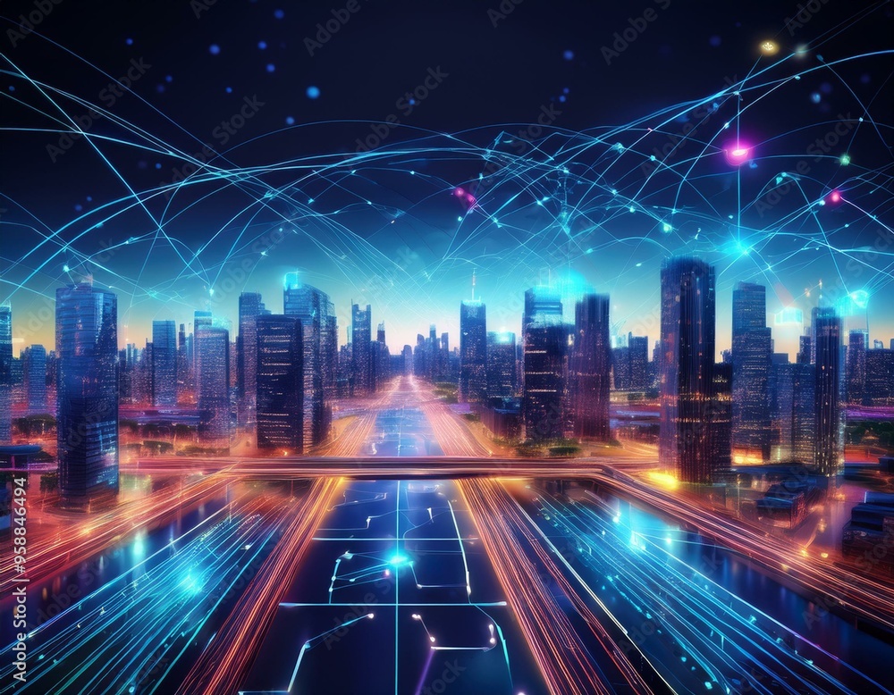 Smart city and communication network concept Smart city and communication network concept