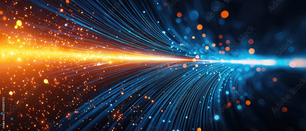 Obraz premium Fiber optic cables boosting bandwidth for global telecommunication networks, fiber optic telecommunication bandwidth, speed and high-capacity communication