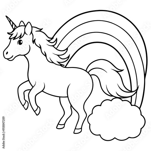 Magical unicorn prancing under a rainbow