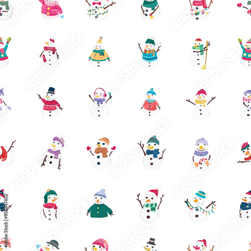 Snowman seamless pattern background. 