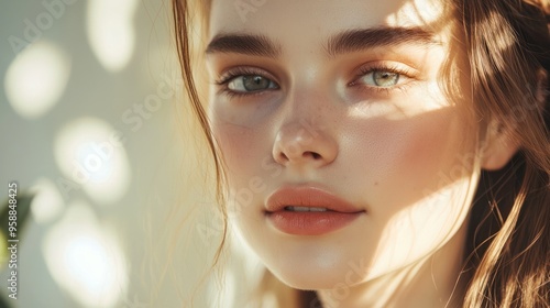 Beautiful young women with radiant skin, captured in soft lighting.