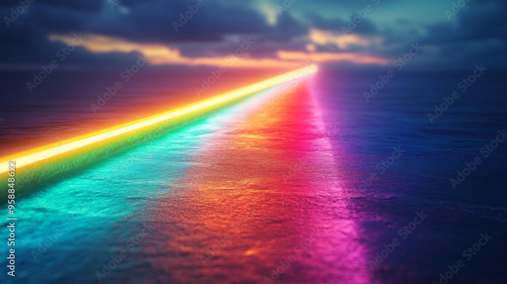 Neon Horizon Over Ocean at Dusk Neon Horizon Over Ocean at Dusk
