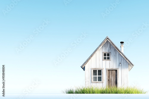 Wallpaper Mural A serene white house sits amidst lush grass under a clear blue sky, evoking feelings of peace and tranquility. Torontodigital.ca