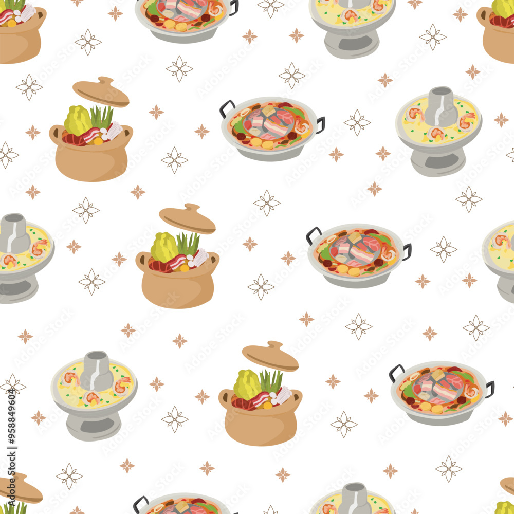 Thaifood seamless pattern background.
Thaifood seamless pattern background.