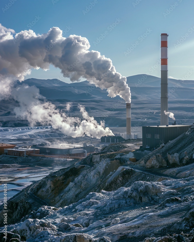 Fototapeta premium Geothermal power plant in mountains