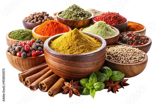 Asian spices and herbs in types of powder and grai transforming your kitchen with exotic flavors and aromas photo