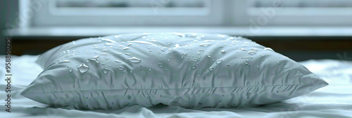 The Tear-Stained Pillow: A pillow drenched in tears, lying forlornly on a bed, bearing the weight of unspoken pain. photo