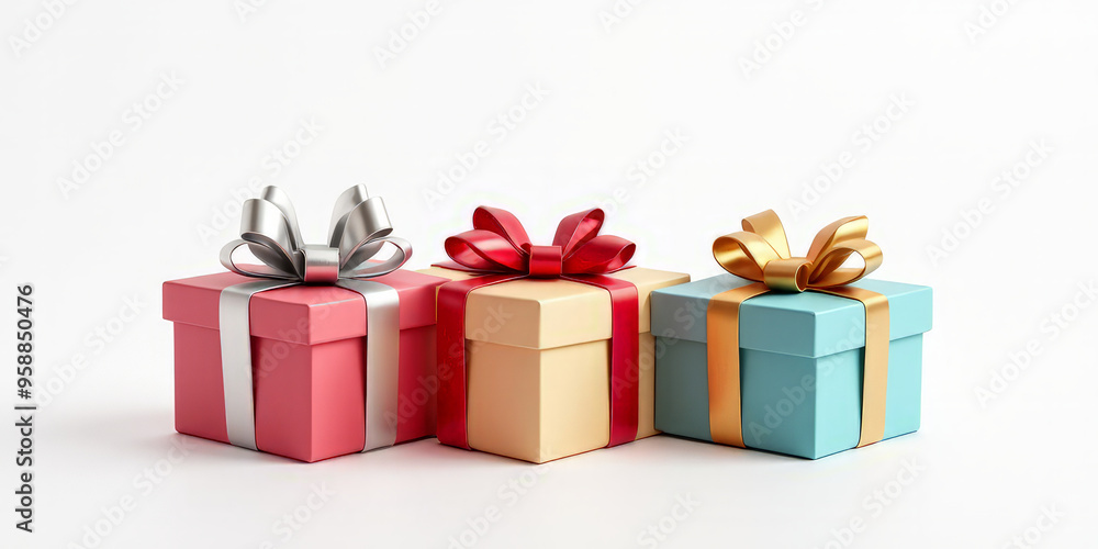 Obraz premium gift boxes with a red bow on a white background