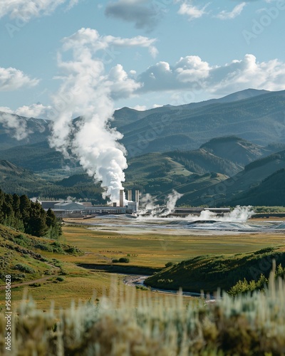 Geothermal power plant in mountains