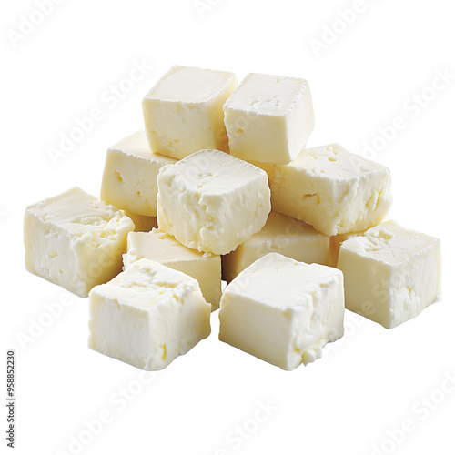 Cheese cubes isolated.