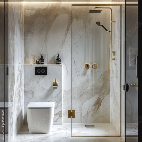 Bathroom with shower Residential interior of modern bathroom in luxury mansion