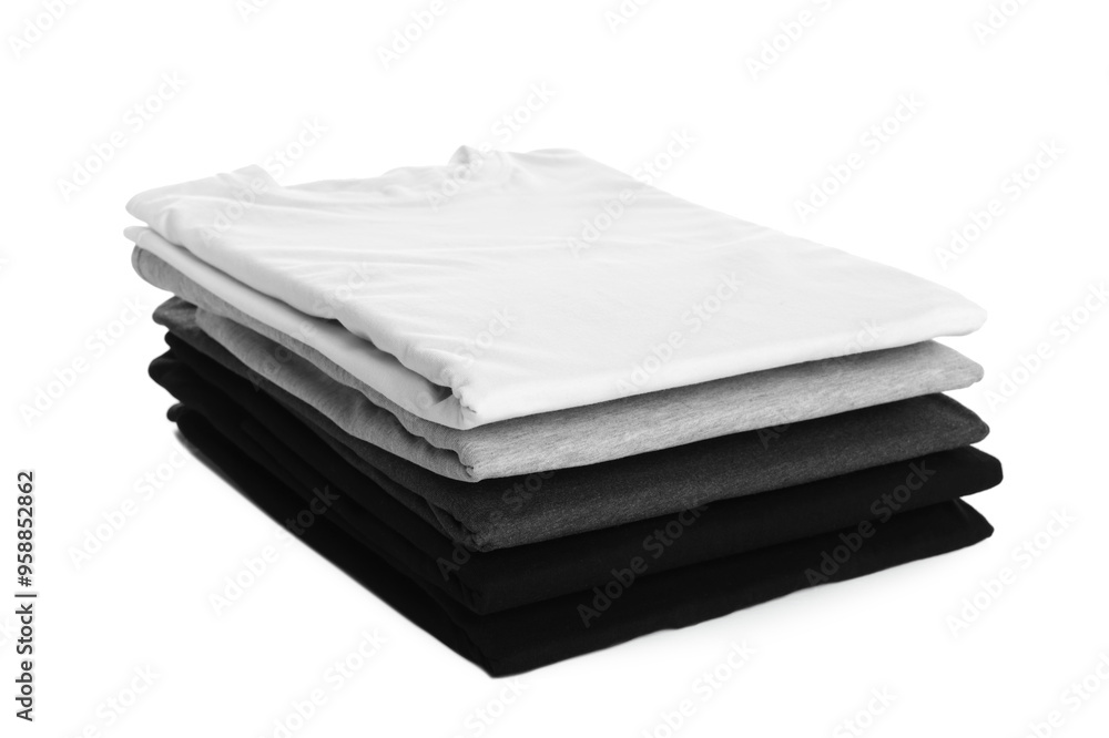 Stack of clean colorful t-shirts isolated on white Stack of clean colorful t-shirts isolated on white