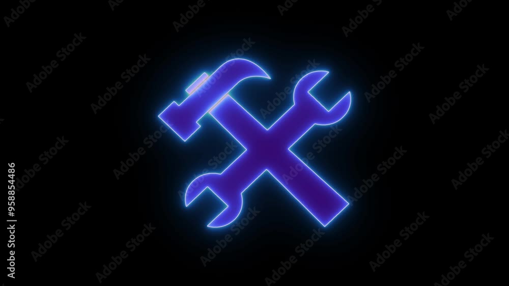 Abstract neon shine hammer icon animation on background. Abstract neon shine hammer icon animation on background.