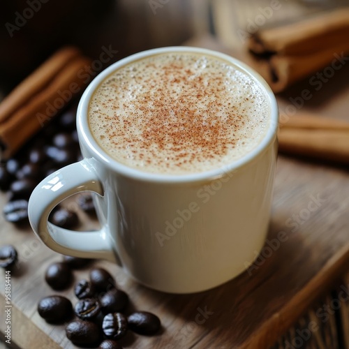 Freshly brewed coffee with a sprinkle of cinnamon, Rich taste. Good health beverage, added energy.