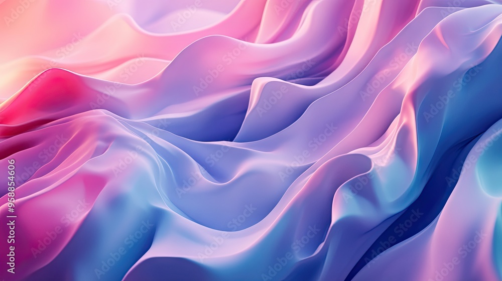 Obraz premium 3D abstract background with fluid, wave-like patterns in gradient colors, creating a sense of depth and motion. Perfect for modern and digital designs. -