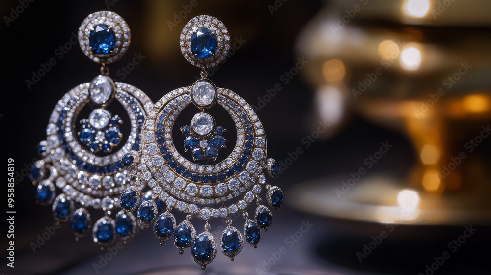 Luxurious Blue Sapphire and Diamond Earrings Luxurious Blue Sapphire and Diamond Earrings