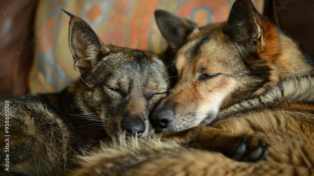 Two Dogs Snuggling on a Couch Two Dogs Snuggling on a Couch