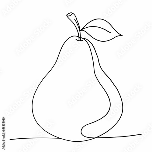 Pear, simple continuous black line drawing, minimalistic, single unbroken line, white background  photo